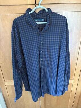Ralph Lauren Classic Fit Blue and Tan Check Long Sleeve Button Down Shirt 3XLT
